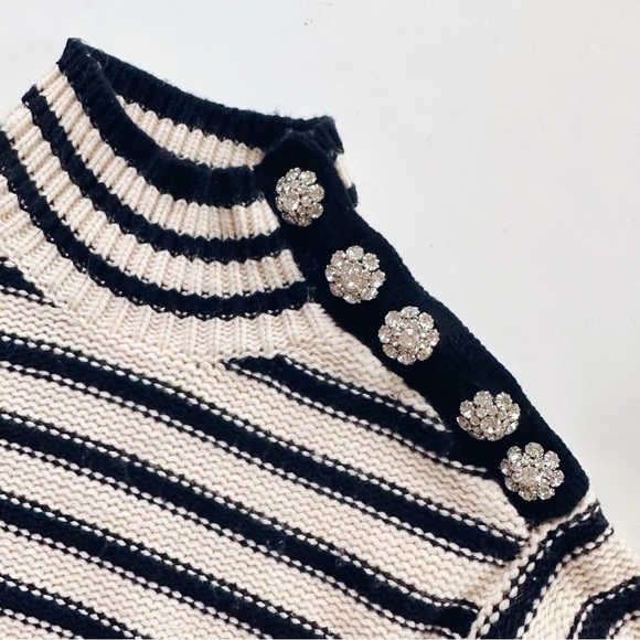 J.Crew Cable-Knit Mockneck Pullover in Stripe with Jewel Buttons - Picture 5 of 7